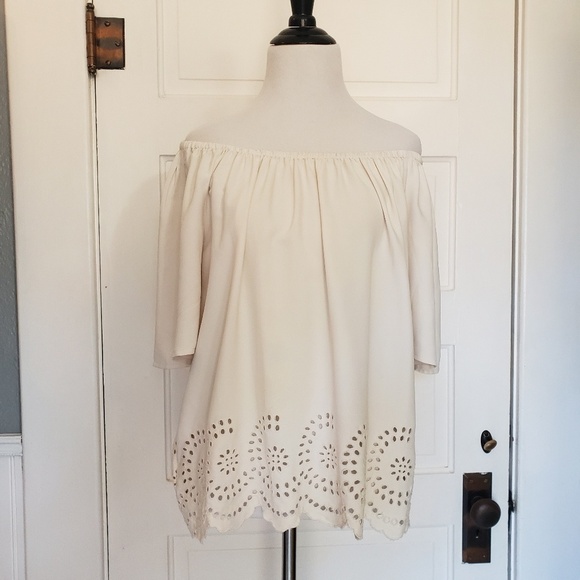 Ann Taylor Loft eyelet off the shoulder top - Picture 3 of 8